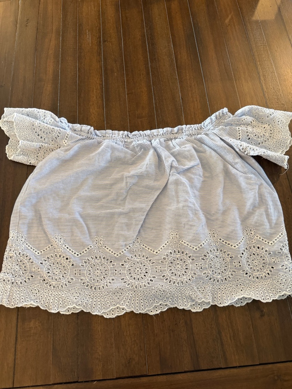 Japna Blue and White Striped Ruffled Off-Shoulder Top